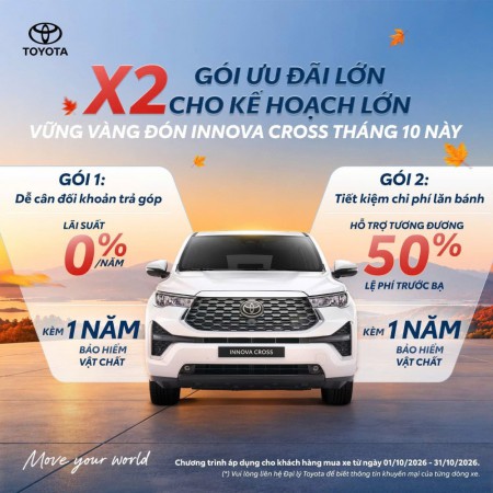 X2 GÓI ƯU ĐÃI LỚN CHO KẾ HOẠCH LỚN VỮNG VÀNG ĐÓN INNOVA CROSS THÁNG 10 NÀY