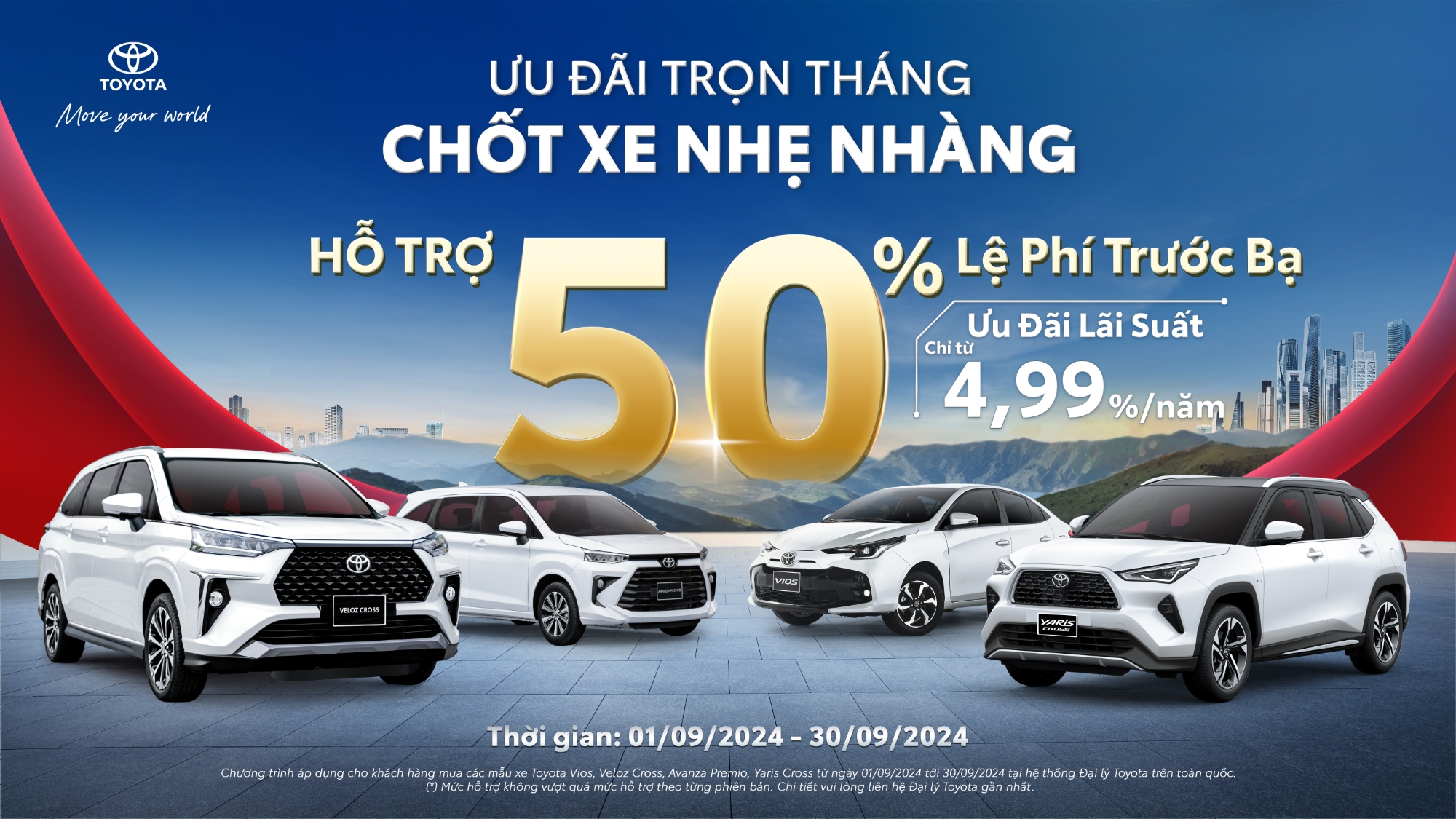 TTOYOTA VIỆT NAM TIẾP TỤC TRIỂN KHAI CHƯƠNG TRÌNH KHUYẾN MẠI CHO MẪU XE VIOS, VELOZ CROSS, AVANZA PREMIO VÀ YARIS CROSS TRONG THÁNG 09/2024