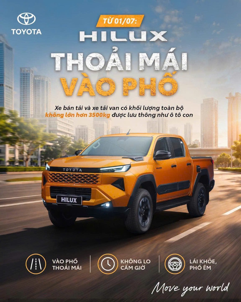 TỪ 01/07: TOYOTA HILUX THOẢI MÁI LĂN BÁNH VÀO PHỐ NHƯ Ô TÔ CON!